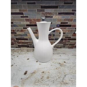 Vintage MCM Coffee Server, White Ribbed USA Hall, Ernest Sohn Lid Silver Knob